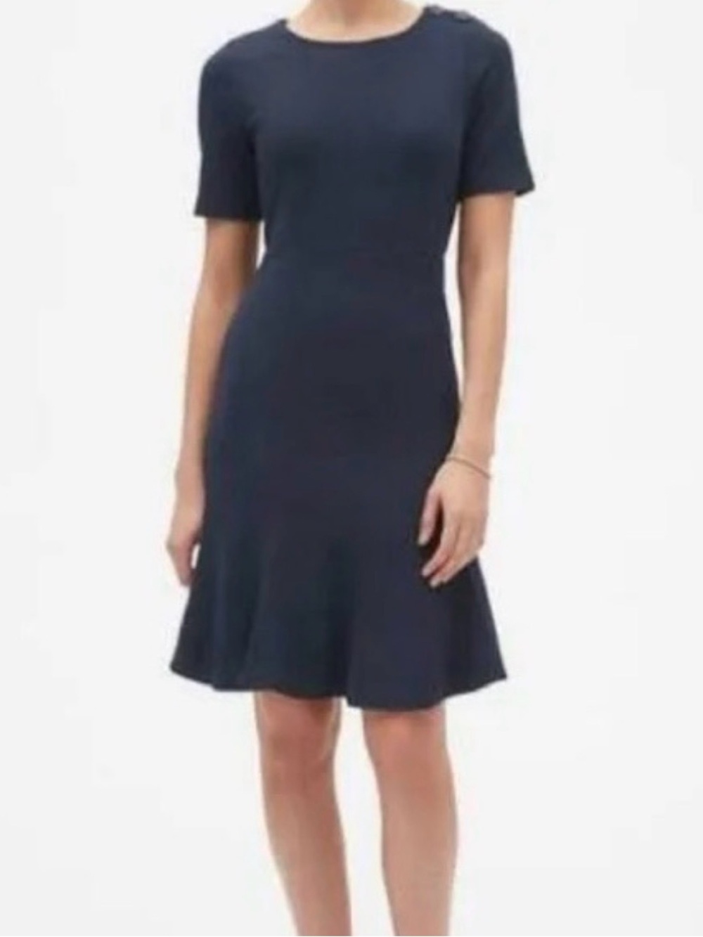 Banana Republic Navy Short-Sleeve Fit & Flare Mini Dress